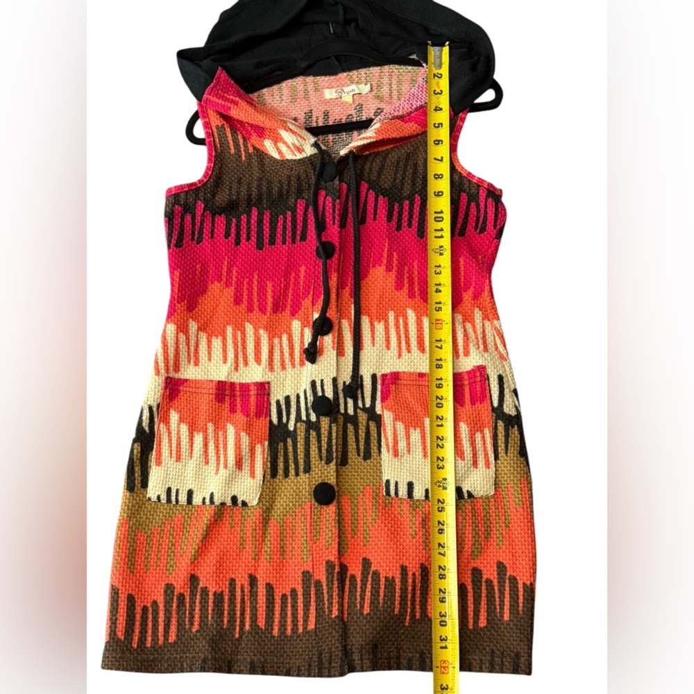 Anthropologie Aryeh Color Block Waffle Knit Sleeveless Hoodie Dress Boho Artsy - Picture 4 of 11